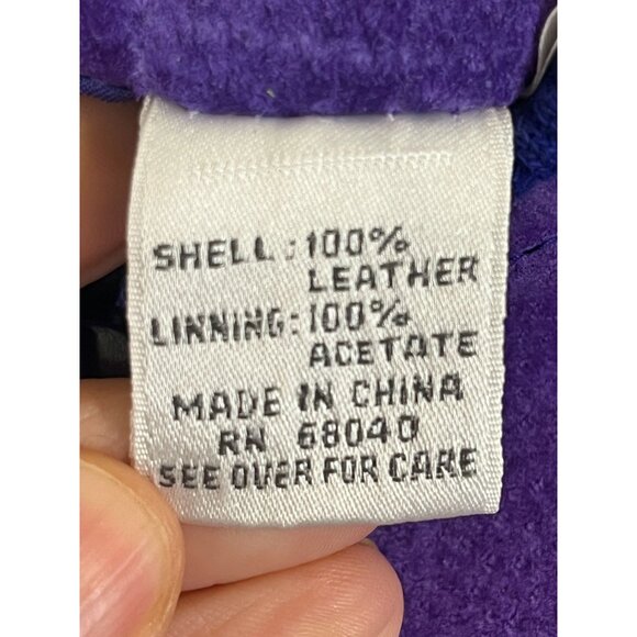 Retro Leather Bomber Jacket Purple L Quilted Colorful Preppy Neutral 80s Western - Picture 13 of 16